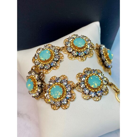 Clara Beau Gold-Tone Floral Bracelet Pacific Opal, Aqua, Swarovski Crystals -139 - Picture 4 of 7